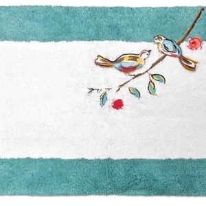 Lenox SimplyFine “Chirp” Bath Rug and set of hand towels- Teal and White